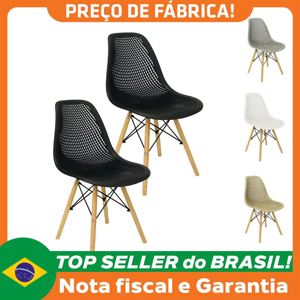 Kit 2 Cadeiras Colmeia Furadinha Heloisa Maglia Eloá Charles Eames Eiffel Base Madeira