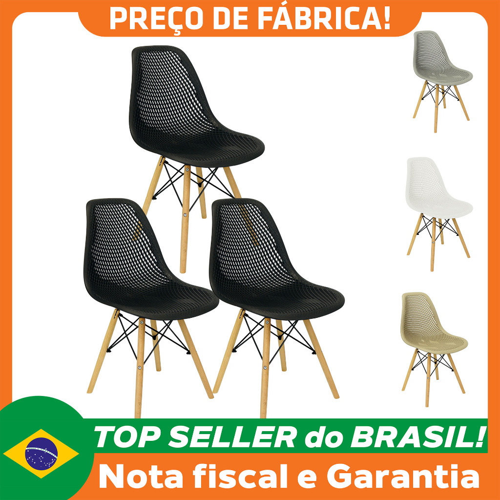 Kit 3 Cadeiras Colmeia Furadinha Heloisa Maglia Eloá Charles Eames Eiffel Base Madeira