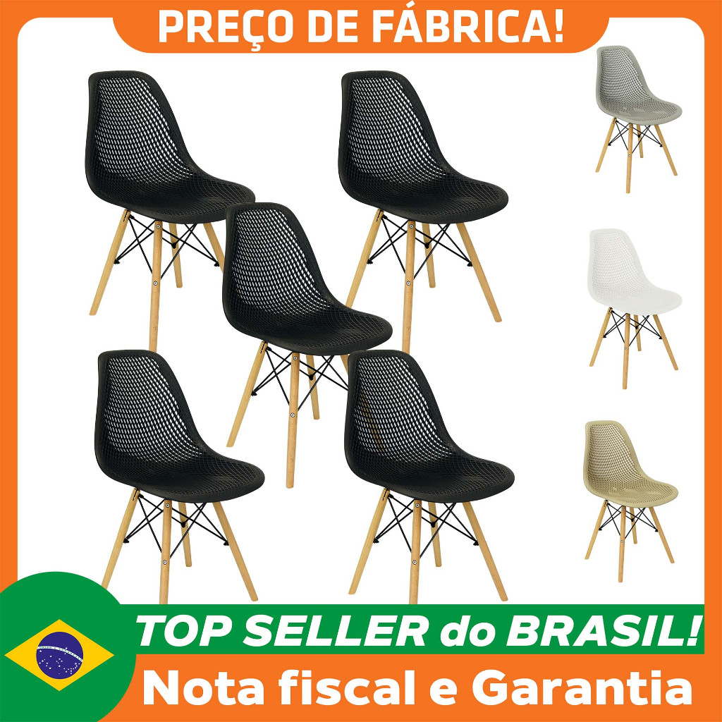 Kit 5 Cadeiras Colmeia Furadinha Heloisa Maglia Eloá Charles Eames Eiffel Base Madeira
