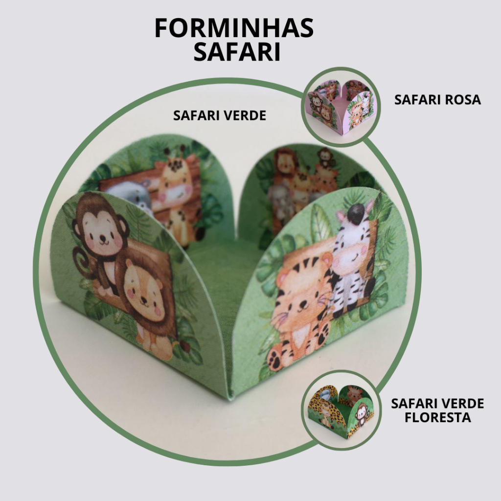 FORMINHAS SAFARI VERDE/ROSA/VERDE FLORESTA PARA CONFEITARIA DOCES FESTA ANIVERSÁRIO CHÁ DE BEBÊ CORES LISAS CANDYZINHA - BASE 3x3 cm FORMINHAS SAFARI FESTA INFANTIL