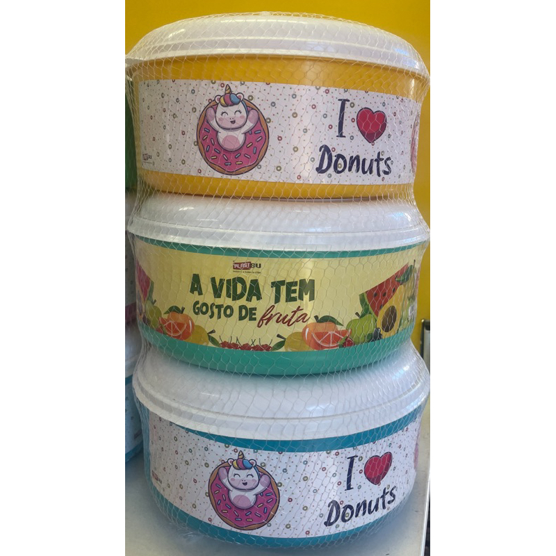 Kit potes mantimento 03 peças Retrô decorado tupperware jogo de vasilhas e potes
