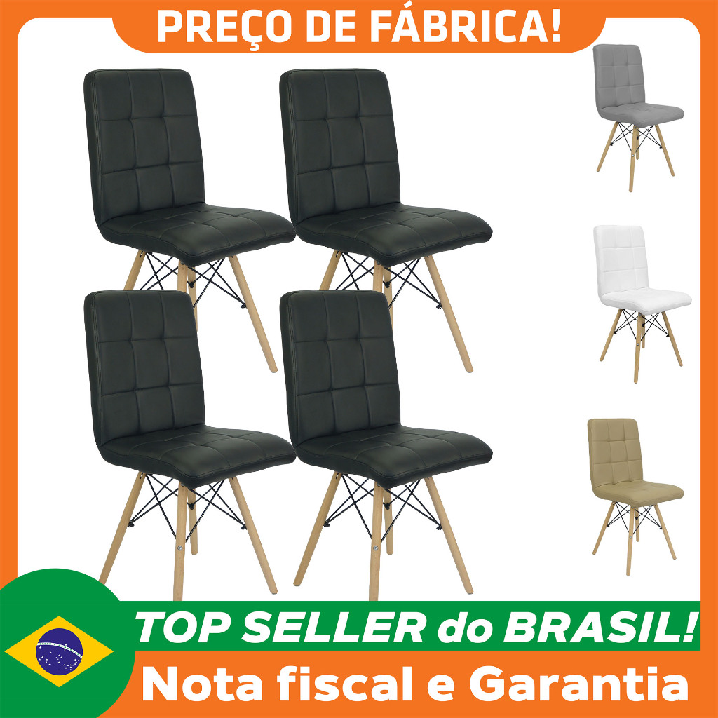 Cadeiras Gomos Eiffel Eames Fitz Dublin Estofada Base Madeira