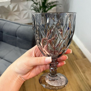Jogo de Taças Vidro FUMÊ/CINZA Copo Diamond 340ml