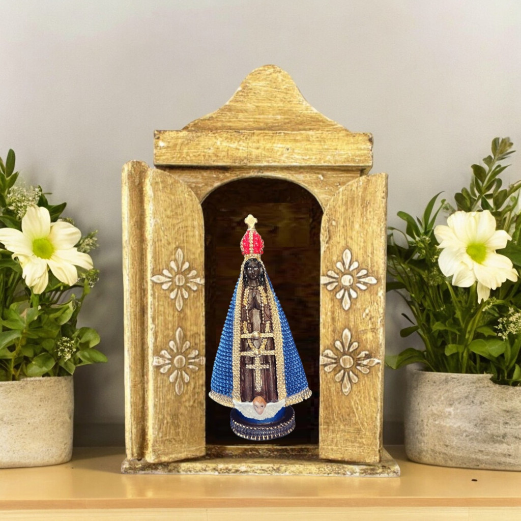 Imagem religiosa de Nossa senhora Aparecida jesus em resina capela oratório em madeira ou mdf estilizada