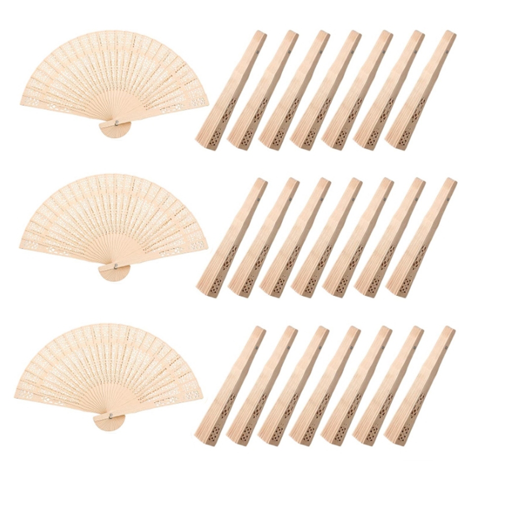 Kit 9 Leque De Madeira Ventilador Vazada Dobrável Vintage