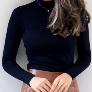 Blusa De Frio Gola Alta Manga Longa Canelada Moda Feminina em Oferta na Shopee