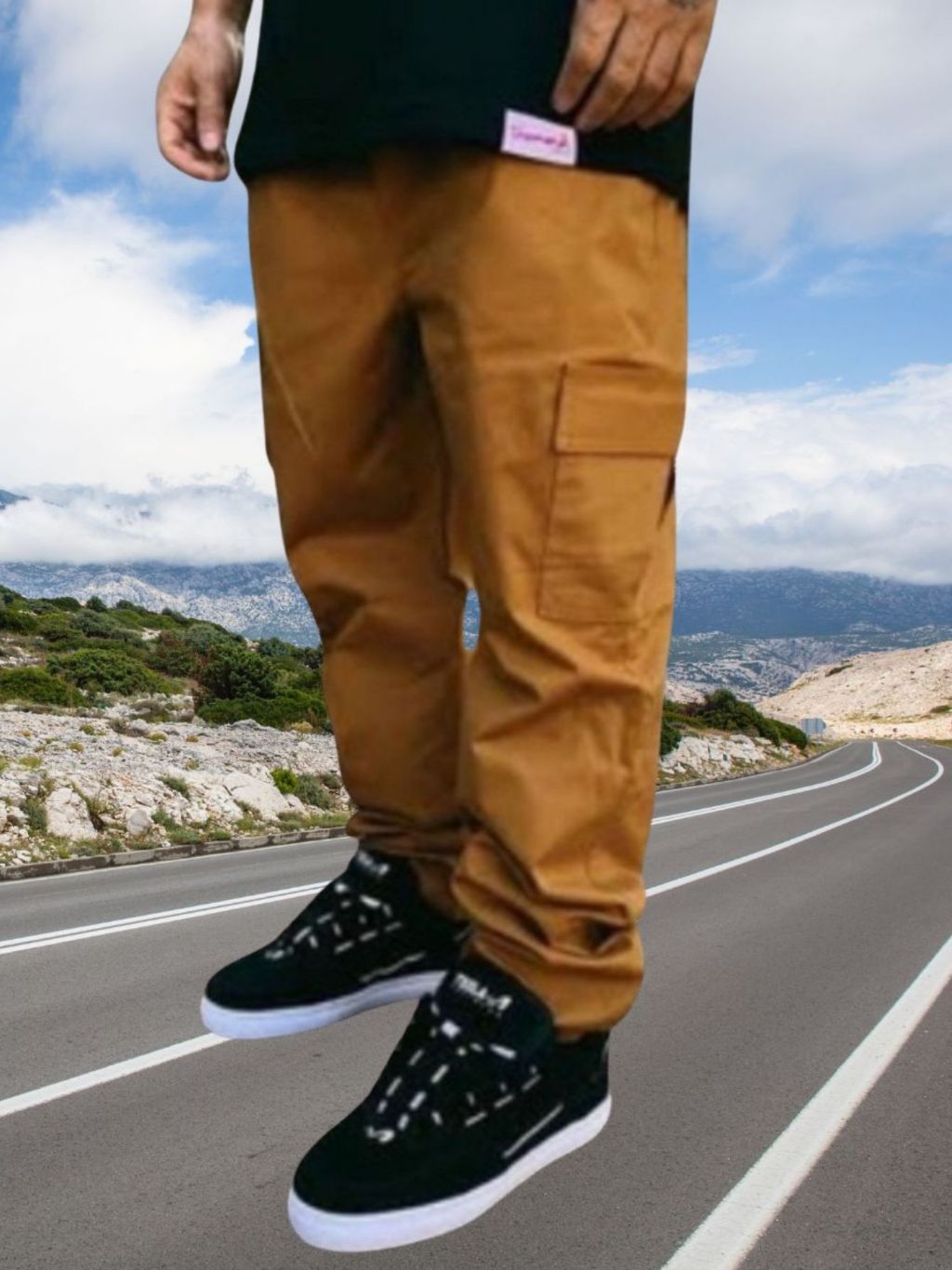 Calças Cargo masculino Roupas Masculinas elegante 6 Bolsos skate Larga Fechamento Cordão — imagem 2 de 2