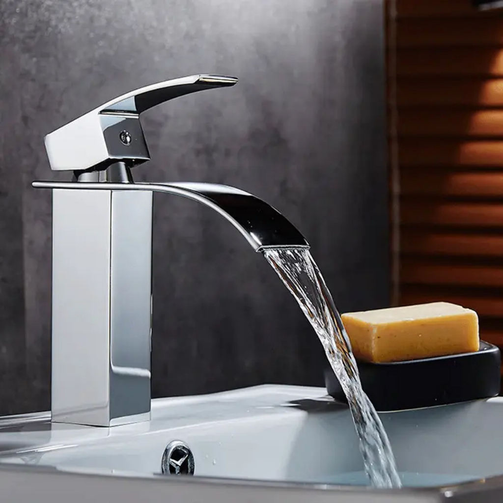 Torneira Banheiro Monocomando Cascata Bica Baixa Prata Luxo de Metal 304 Inox Cromada em Oferta na Shopee