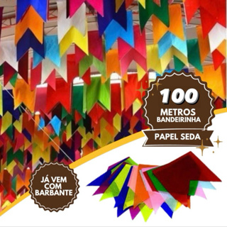 Kit 50~200 Metros Bandeirinhas Festa Junina / São João em SEDA Colorido OFF em Oferta na Shopee
