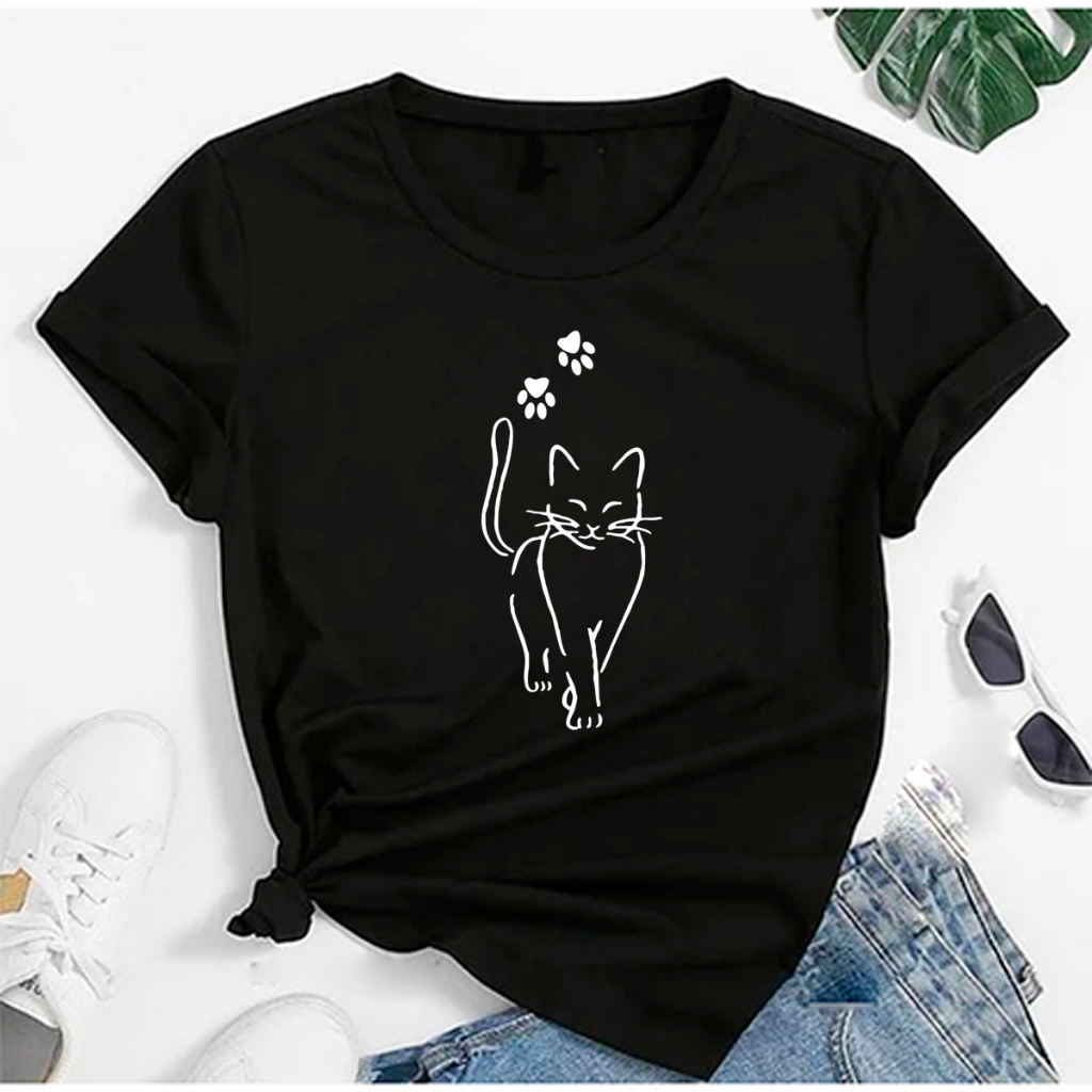Blusa T-shirt Linda Camiseta Feminina Cat Pet Gato Patas Camisa em Oferta na Shopee
