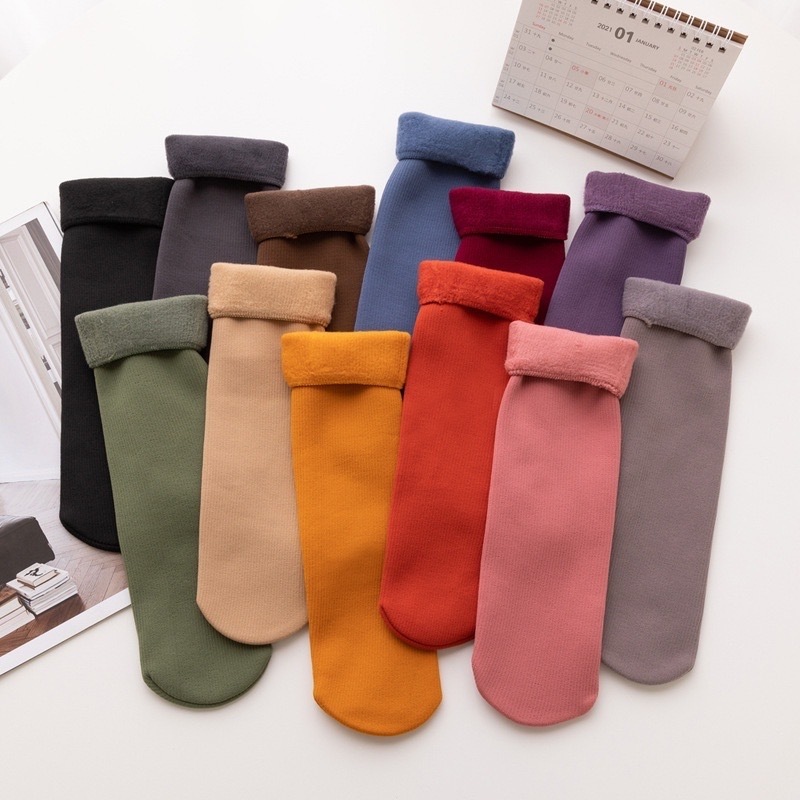 kit Com 3-6-12 Pares Meia Termica Feminina Cano alto de Lã Grossa Peluciada Meia de Inverno