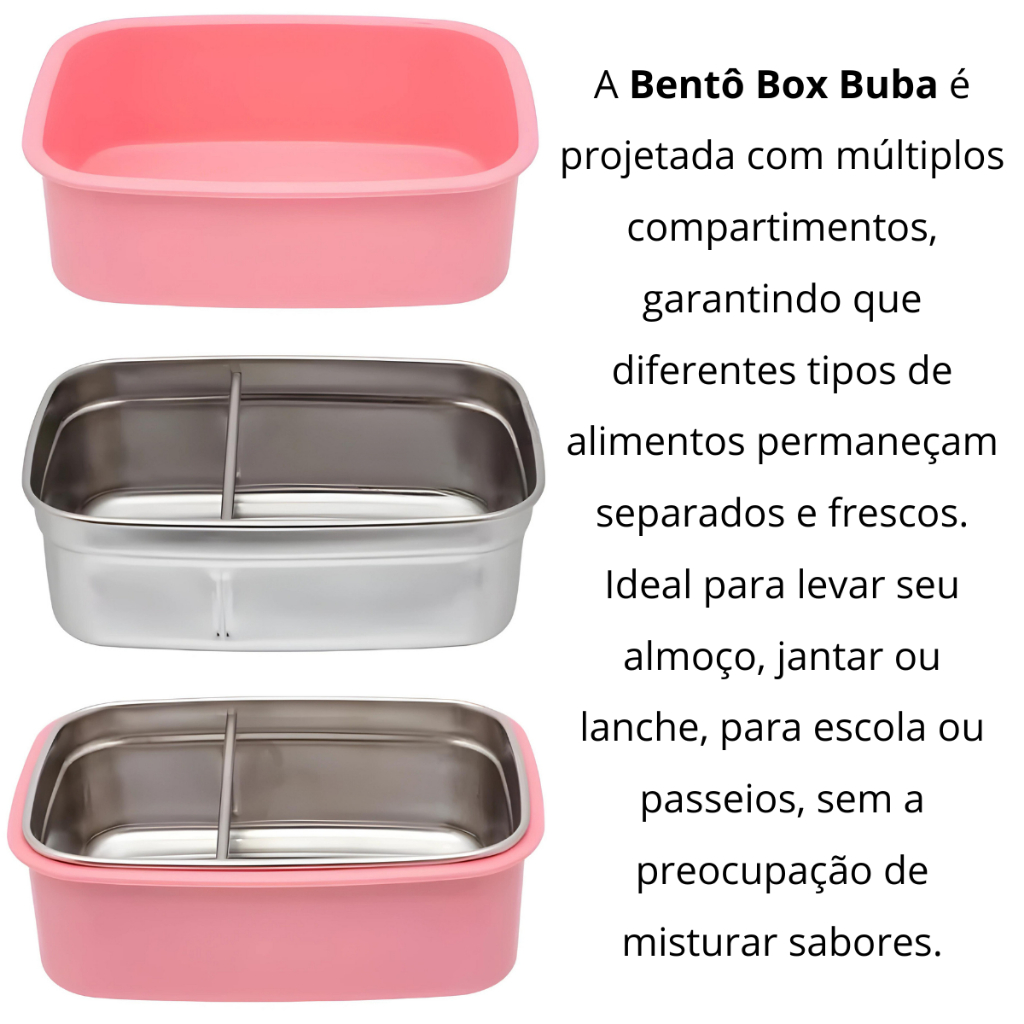 Bentô Box Buba Lancheira Infantil Com Divisórias Inox Com Tampa Anti Vazamentos 600ML Buba Zoo