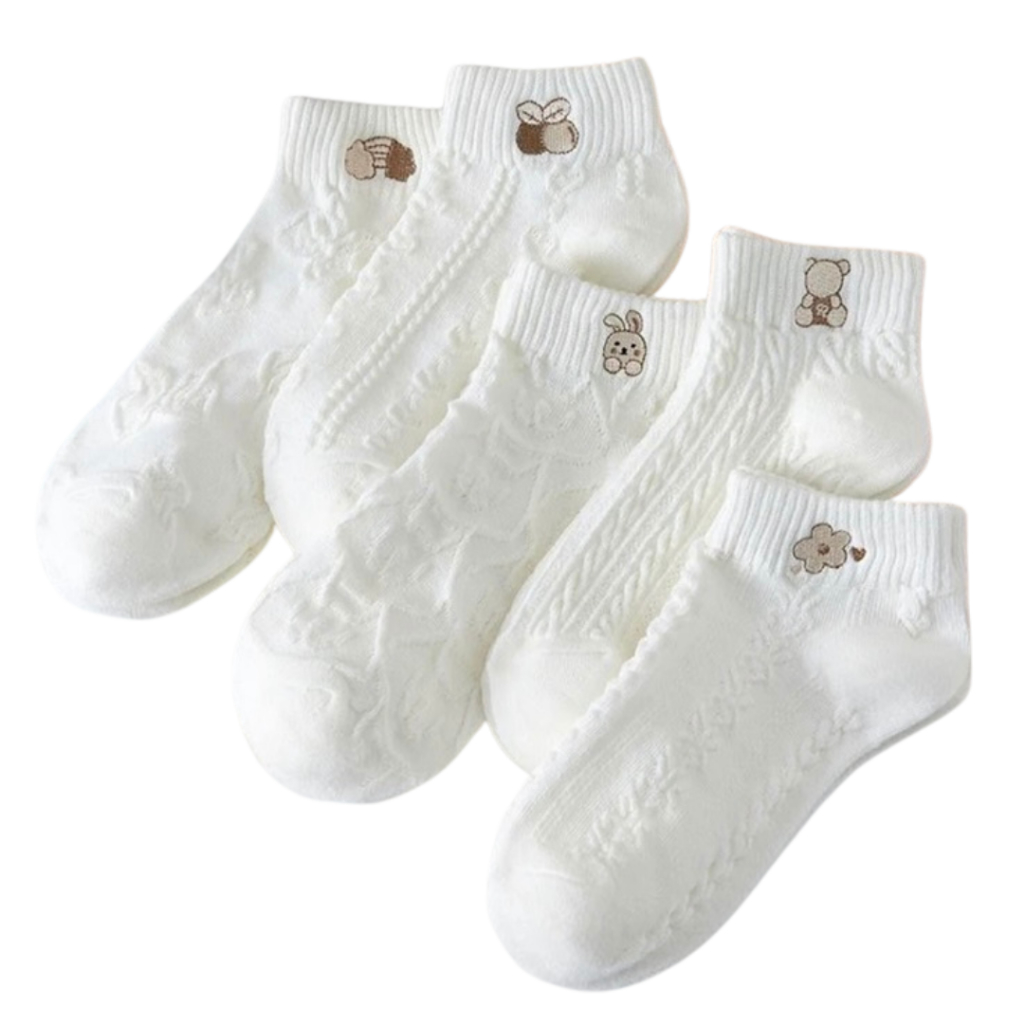 Kit Meia Decorada Respiravel Branca Feminina Cano Curto 35-40