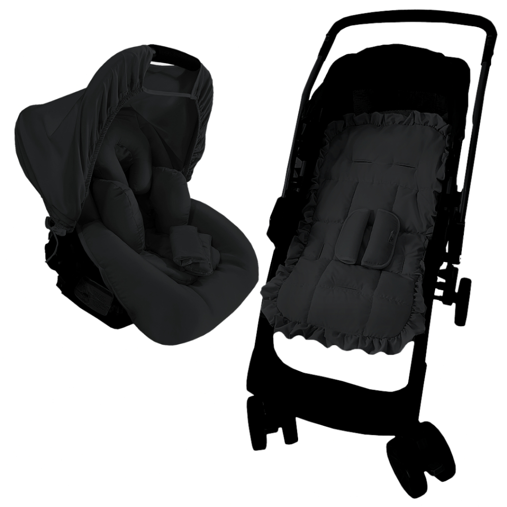 Kit 6 Peças - Capa de Carrinho e Bebê Conforto: Capota Solar, Protetores Cinto e Apoio Redutor