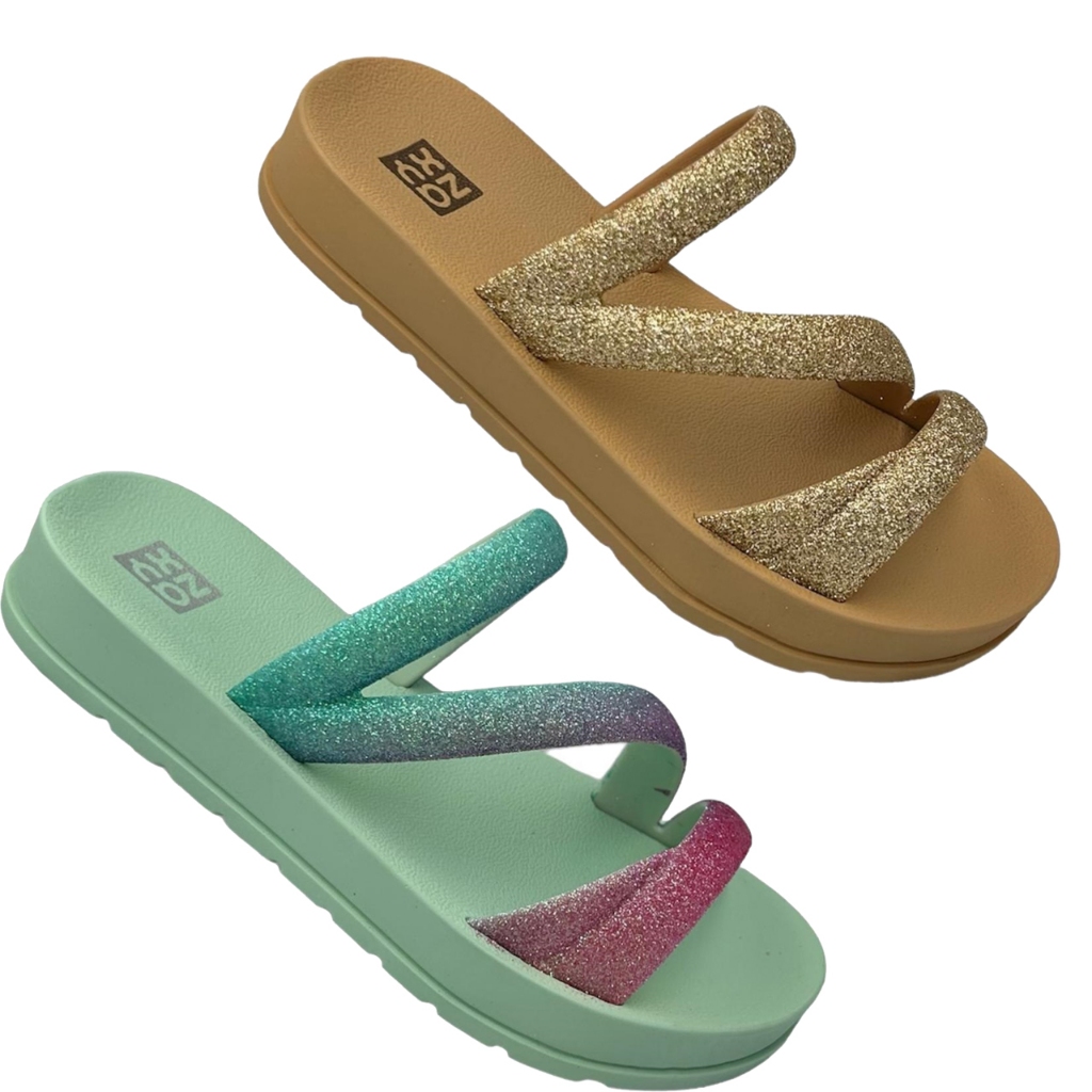 Papete Slide Zaxy Glitter 19008 Original com NF Brilho Strass Feminino Promoção Lançamento Meninas