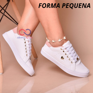 Tênis Feminino Branco Básico Detalhe Coração Casual Novo em Oferta na Shopee