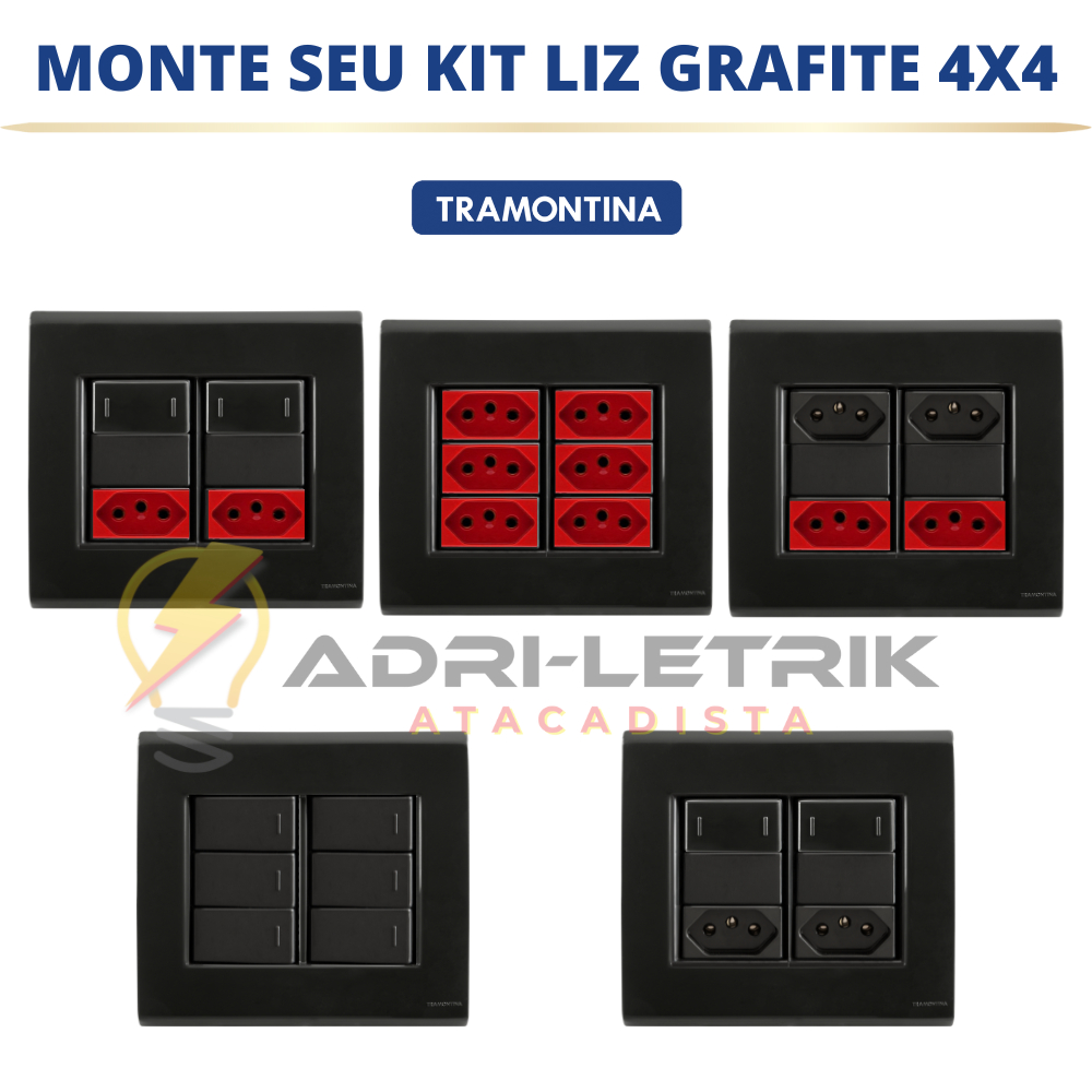 CONJUNTOS TOMADAS, INTERRUPTORES E PLACAS 4X4 LIZ GRAFITE TRAMONTINA em Oferta na Shopee