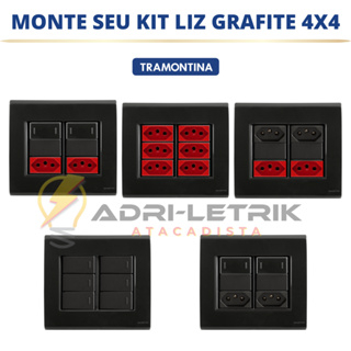 CONJUNTOS TOMADAS, INTERRUPTORES E PLACAS 4X4 LIZ GRAFITE TRAMONTINA em Oferta na Shopee