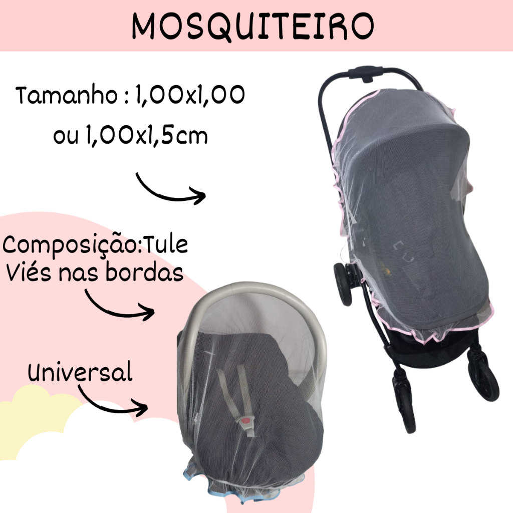 Mosquiteiro de Carrinho Bebê  Conforto Universal Tecido Tule Menino Menina Mais Proteção e Segurança