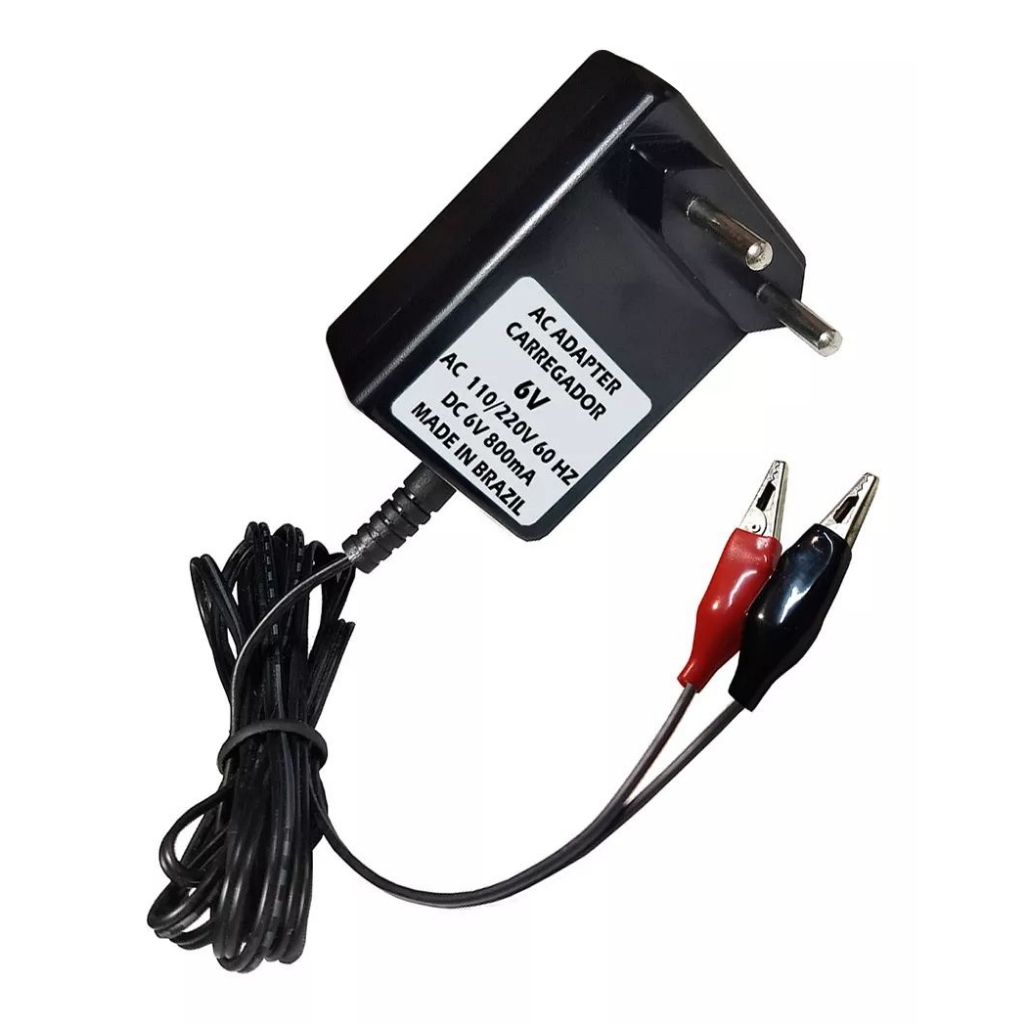 Carregador Bivolt De Bateria 6v Volts 800mah Garra Jacaré