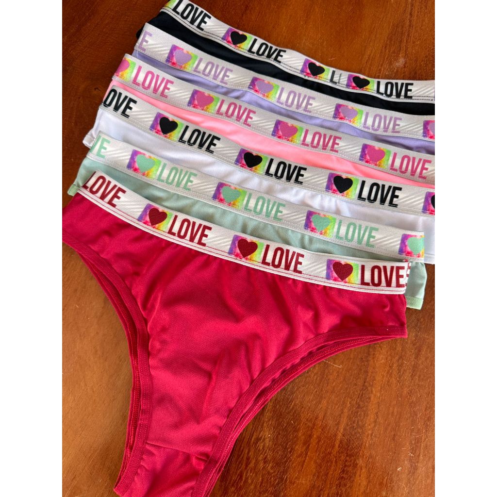 Kit 5 Calcinhas Love Forro Algodão Conforto Luxo Sexy Lingerie Feminina Elastico Bicolor em Oferta na Shopee