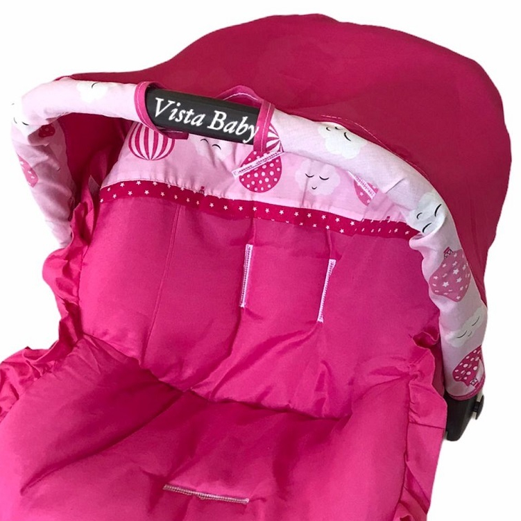 Somente Capota para Bebê Conforto cor Pink com Rosa - Borda com estampa Balões Rosa e Pink