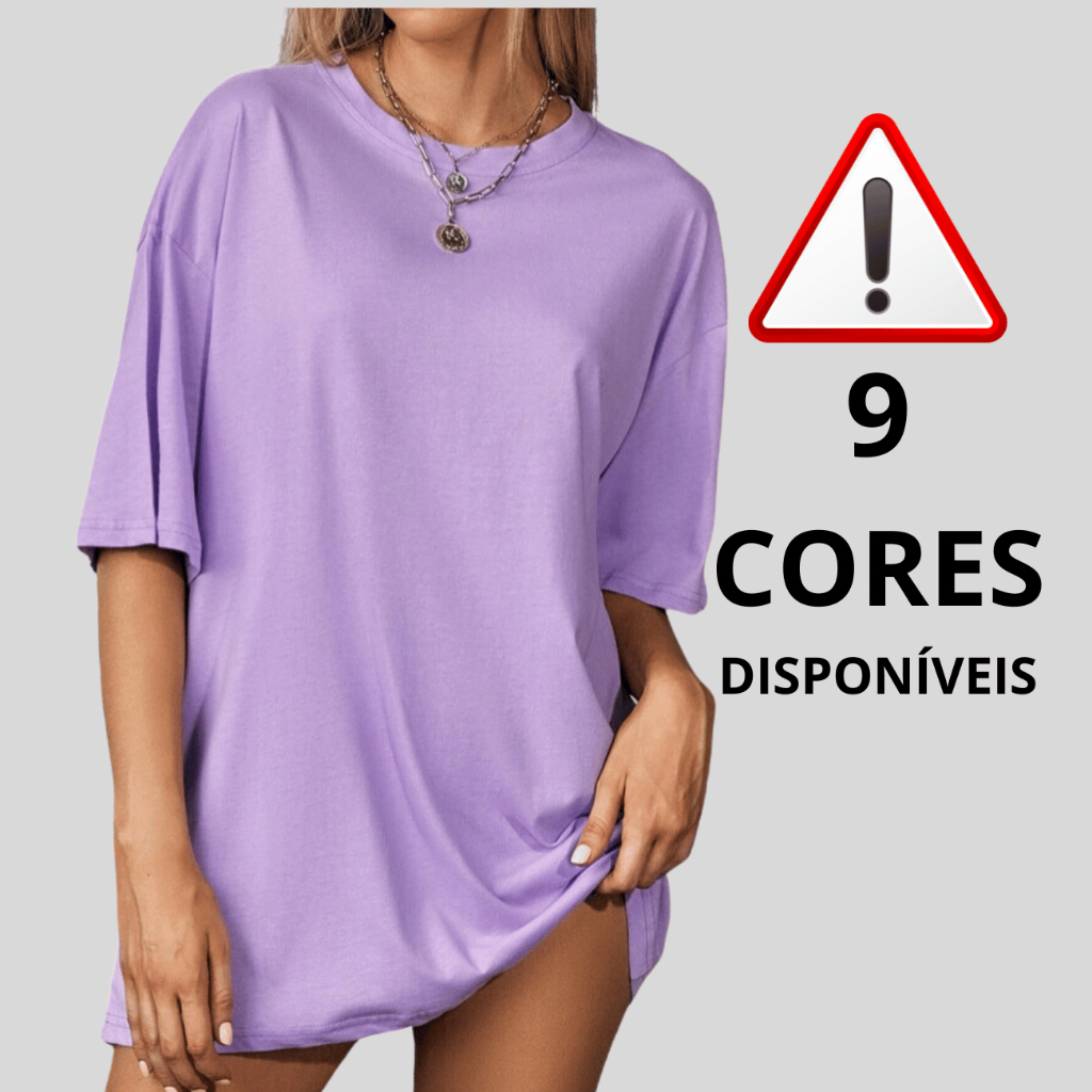 Camiseta Oversized Feminina -ESCOLHA SUA COR FAVORITA- em Oferta na Shopee