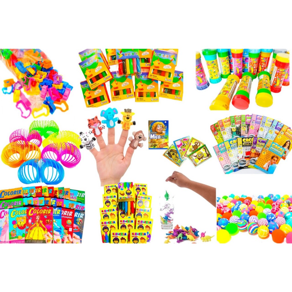 Kit COMPLETO 150 Brinquedo com Saquinho Para Festa Lembrancinha Prenda Sacolinha Pacotinho Infantil em Oferta na Shopee