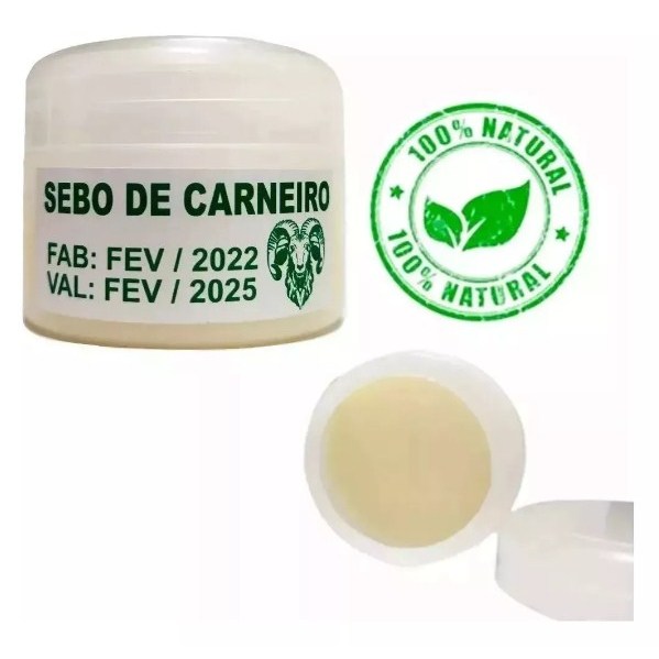 KIT com 12 SEBO DE CARNEIRO PURO - 100% NATURAL - 50g