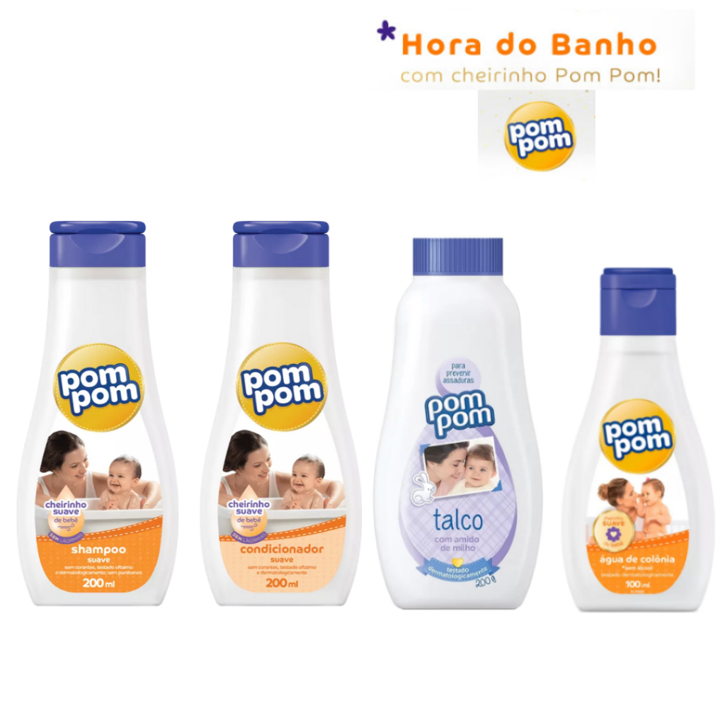 Kit Shampoo + Condicionador + Talco + Água de Colônia Infantil Pom Pom em Oferta na Shopee