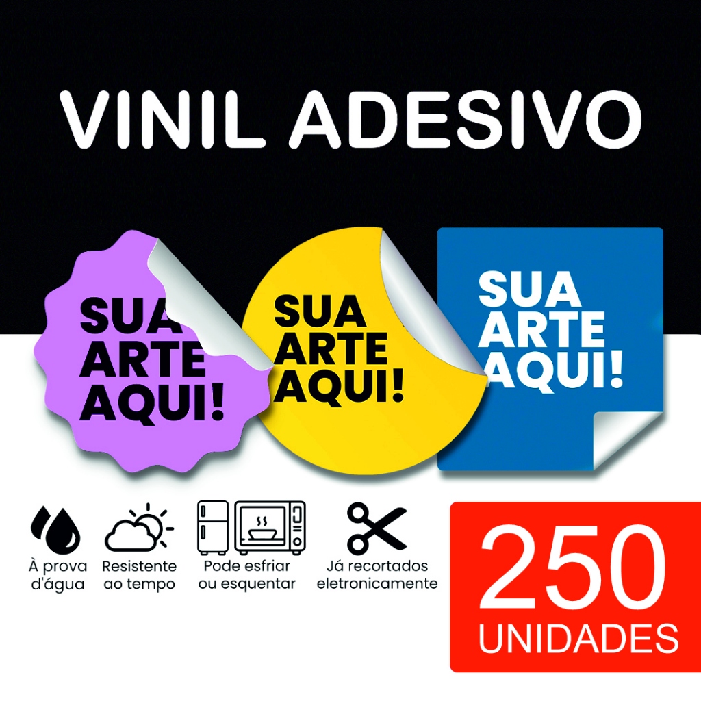 250 Adesivos Personalizados em Vinil 3x3 4x4 5x5 6x6 7x7 Etc Etiqueta Adesiva Personalizada Já Recortada em Vinil