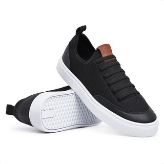 Tenis Sapatenis Masculino Preto Casual Cano Baixo Nylon Sola Reta Leve Confortável
