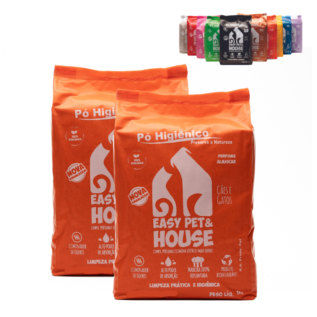 Kit c/ 2 Eliminador de Odores e Limpeza à Seco Pó Higiênico Easy Pet  Cães e Gatos