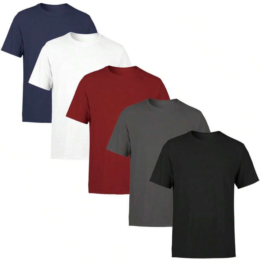 Kit 5 Camisa Camiseta Masculina Lisa Básica Algodão Sortida