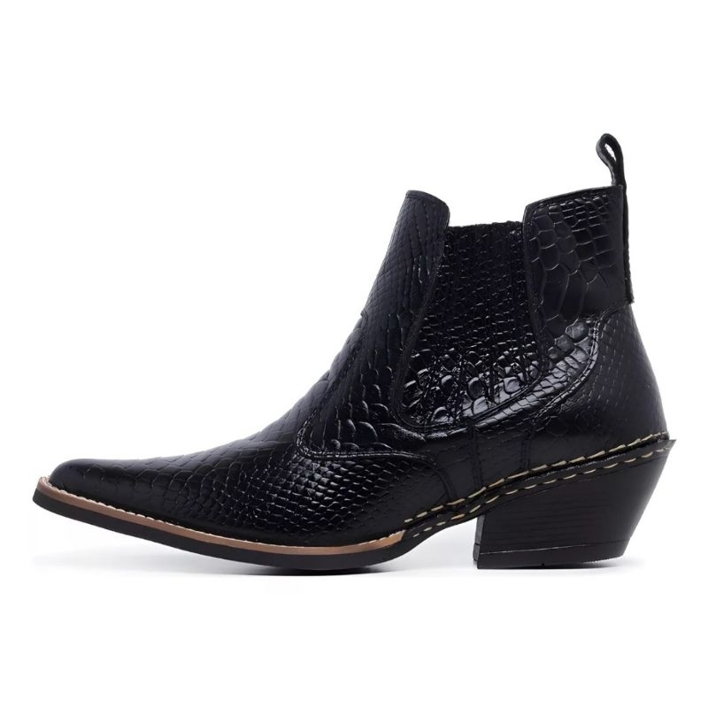 Bota Masculina Botina Country Escamada Anaconda Couro Bovino Bico Fino