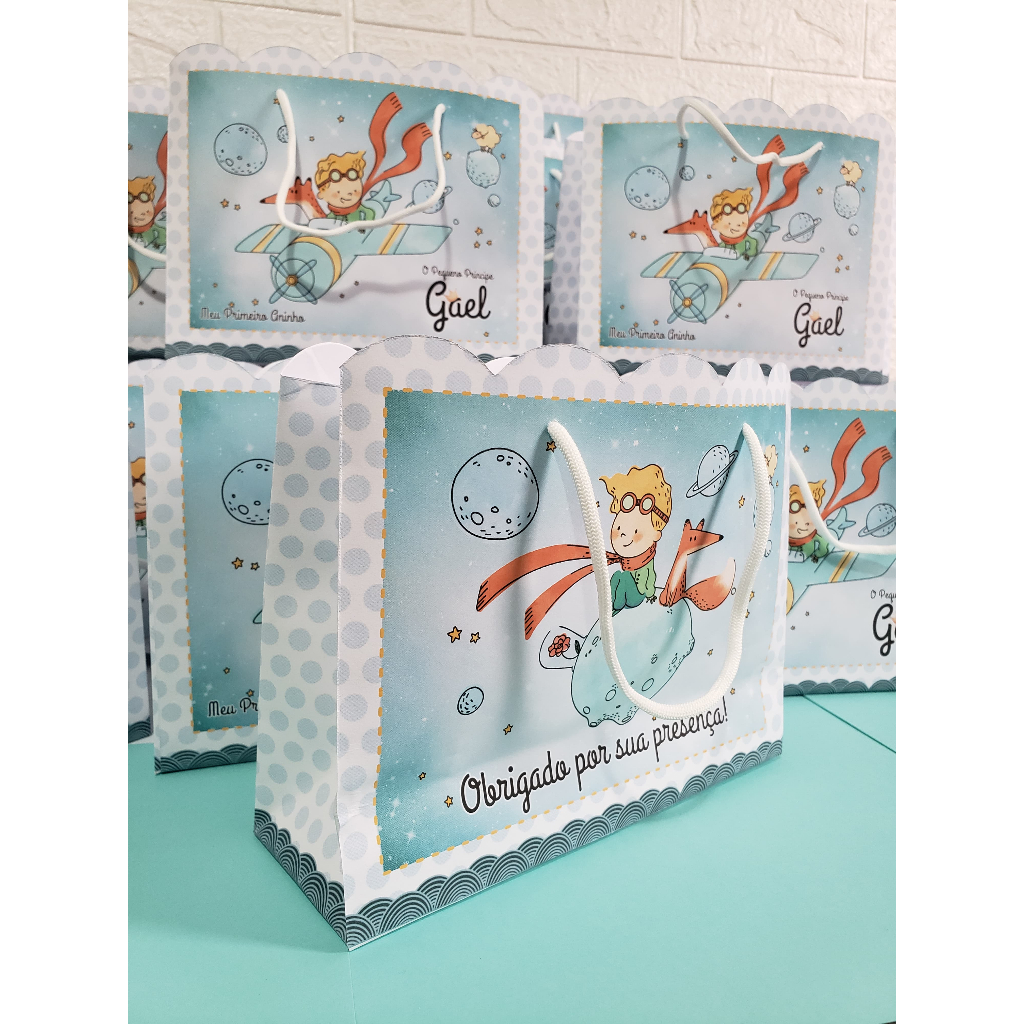 10 e 15 sacolinhas personalizadas tema pequeno príncipe lembrancinha aniversário - sacolinha festa infantil