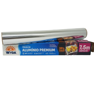 Papel Alumínio Folha 30cm x 7,5m Reforçado Wyda Premium Caixa Rolo 1 Unidade