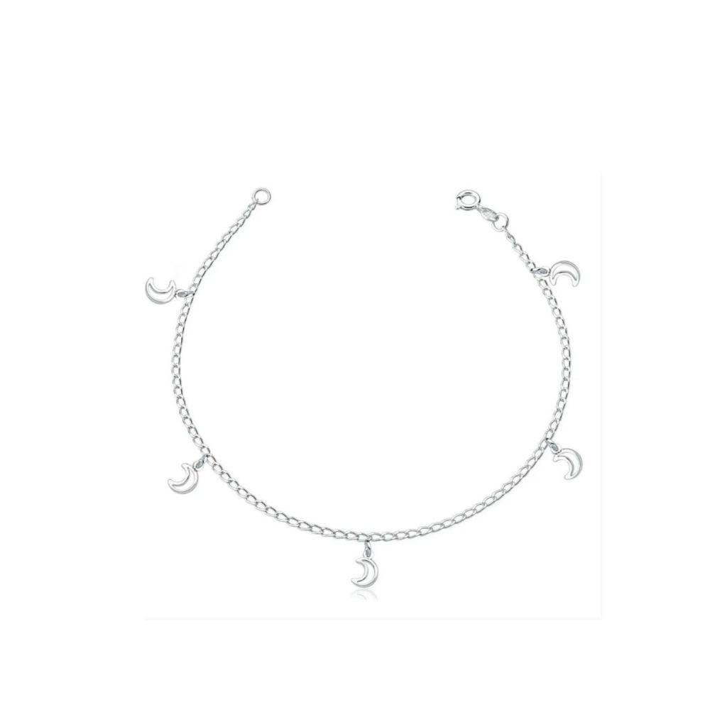 Pulseira Feminina de Prata 925 5 Luas Pendentes lisas em Oferta na Shopee