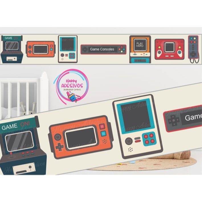 Faixa Adesiva Game Adesivo Retro Arcade Decoração Loja de Gamer Geek Video Game Jogo Console Teen