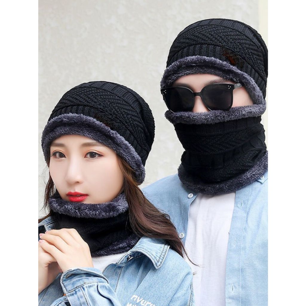 Gorro e cachecol estiloso Peluciado por dentro Toca + gola de frio inverno feminina touca gorro masculino casal