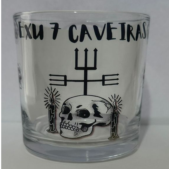 COPO DE BEBIDA E WISKY EXÚ 7 CAVEIRAS 260ML VIDRO - UMBANDA QUIMBANDA E CANDOMBLÉ