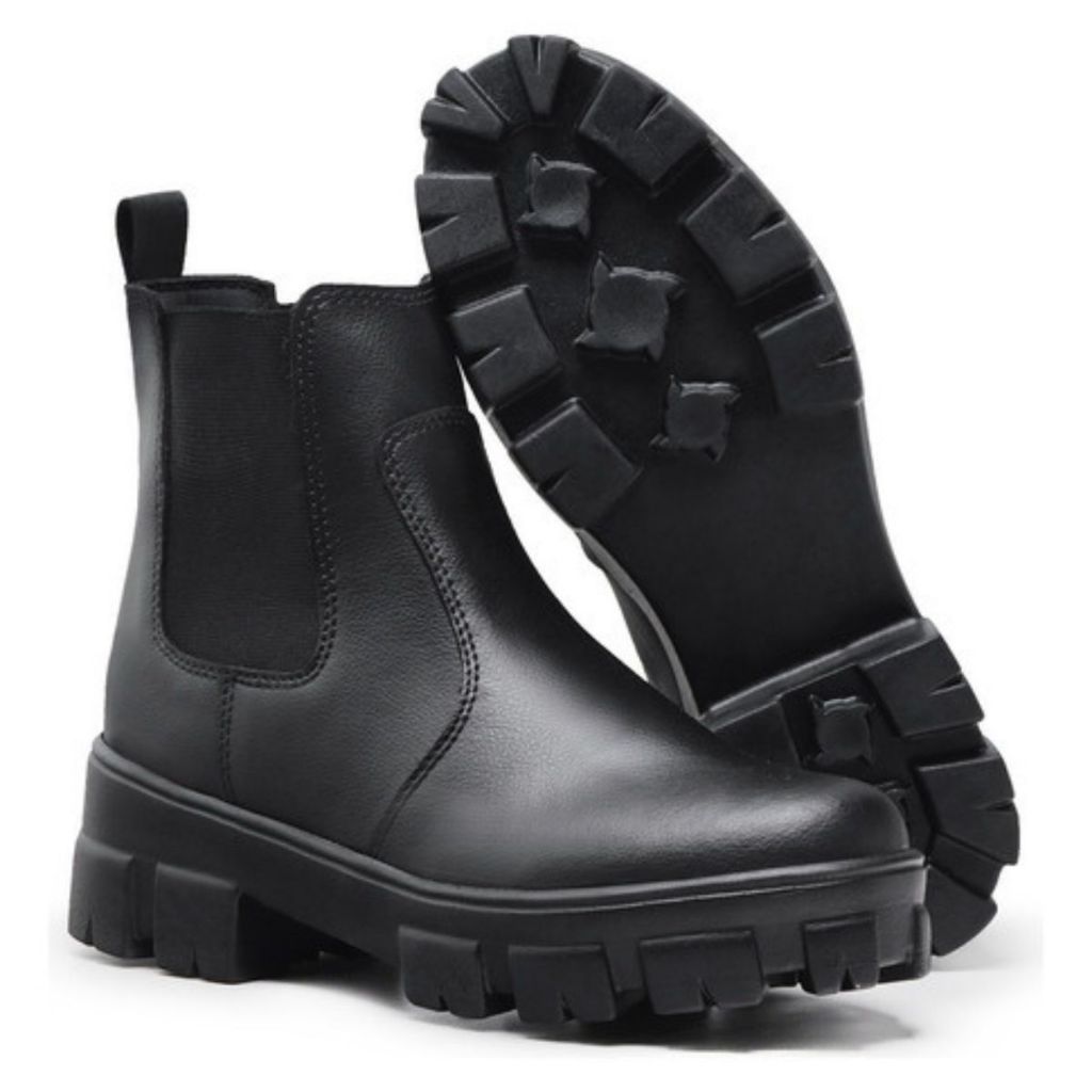 Bota Feminina Cano Curto Coturno Chelsea Tratorada Blogueira Confortável