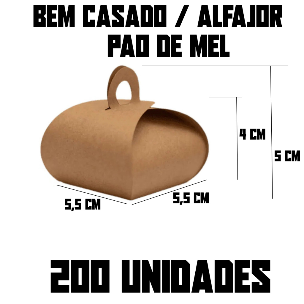 50-100-200 Caixas Caixinhas Embalagem Bem Casado Alfajor Pão de Mel Docinhos 5,5cm x 5,5cm x 4cm x 5cm Kraft / Branco