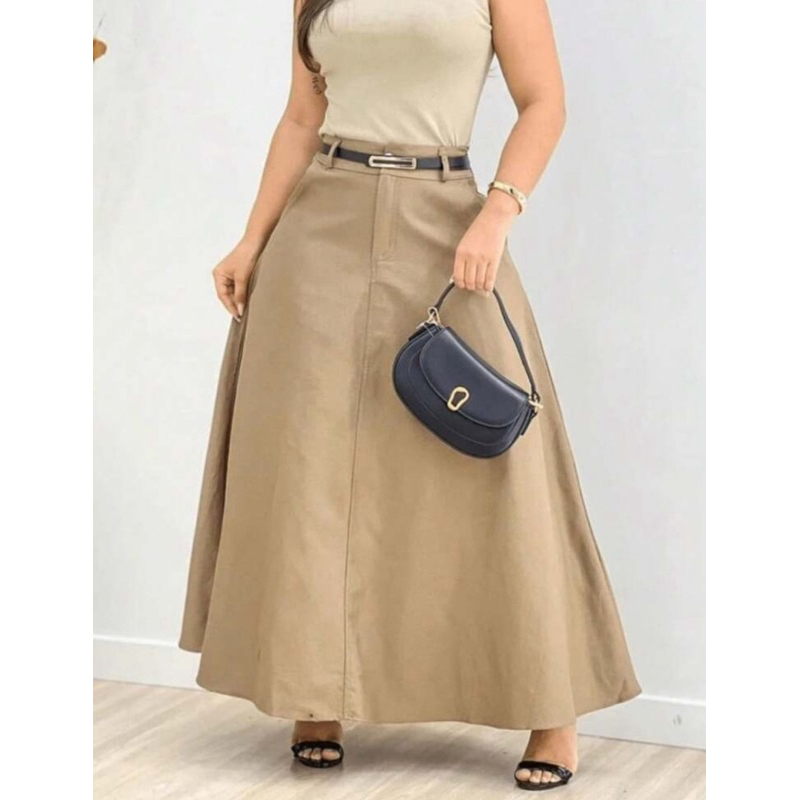 Saia Longa Feminina Alfaiataria Moda Evangélica Casual Básica Inverno Cintura Alta Elegante