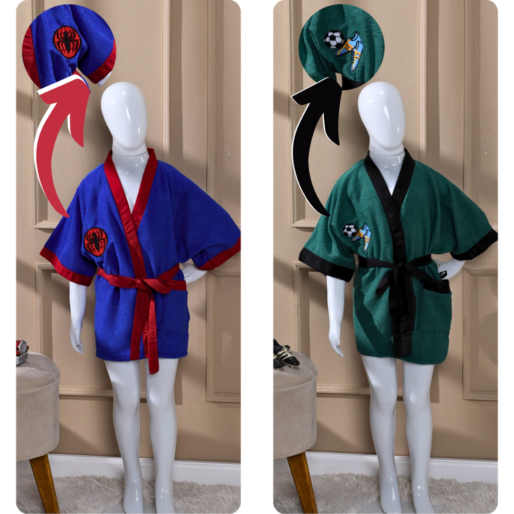 Roupão Infantil Meninos Adolescente Personagens Tecido Felpudo e Atoalhado Bordado 100% Poliéster em Oferta na Shopee