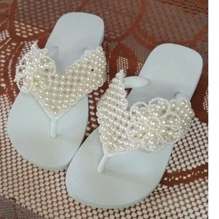 chinelo sandália havaianas original decorada customizada pedrarias pérolas artesanal