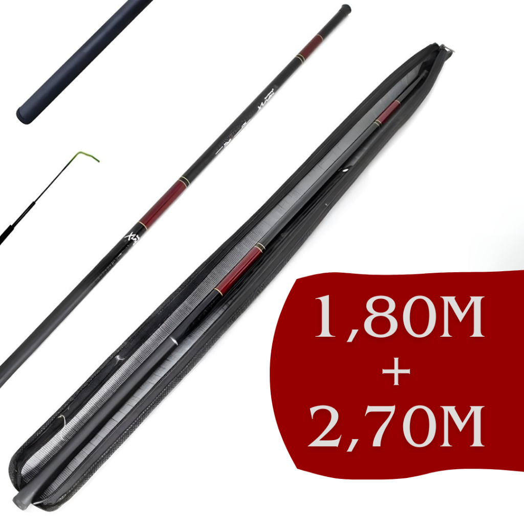 Kit Pesca 2 Varas Telescópica 1,80m + 2,70m Enrolador de Linha Capa Proteção Pescaria Tilapia Lambari Pacu Caniço Leve