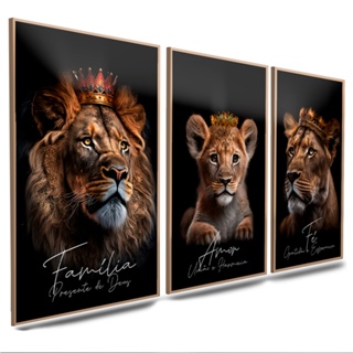 Quadros decorativos Família Fé Amor religioso 3 peças animais leão filhotes leoa ( COROA V) em Oferta na Shopee