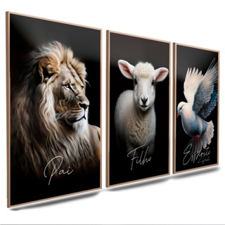 Kit quadros decorativos religioso 3 peças Pai Filho e Espirito Santo para igrejas decoração (ORAÇÃO BRANCO) em Oferta na Shopee