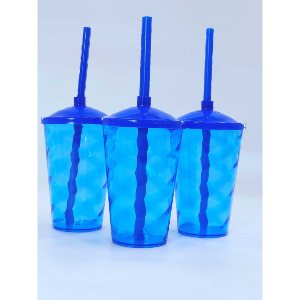 15 copos Twister 400ml Translúcido com tampa e canudo Art Milly